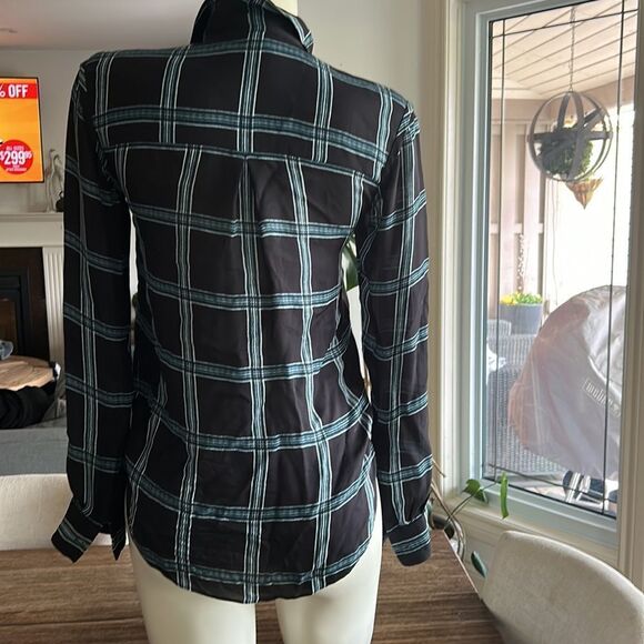Alc silk plaid long sleeve button up blouse xs - Picture 6 of 12